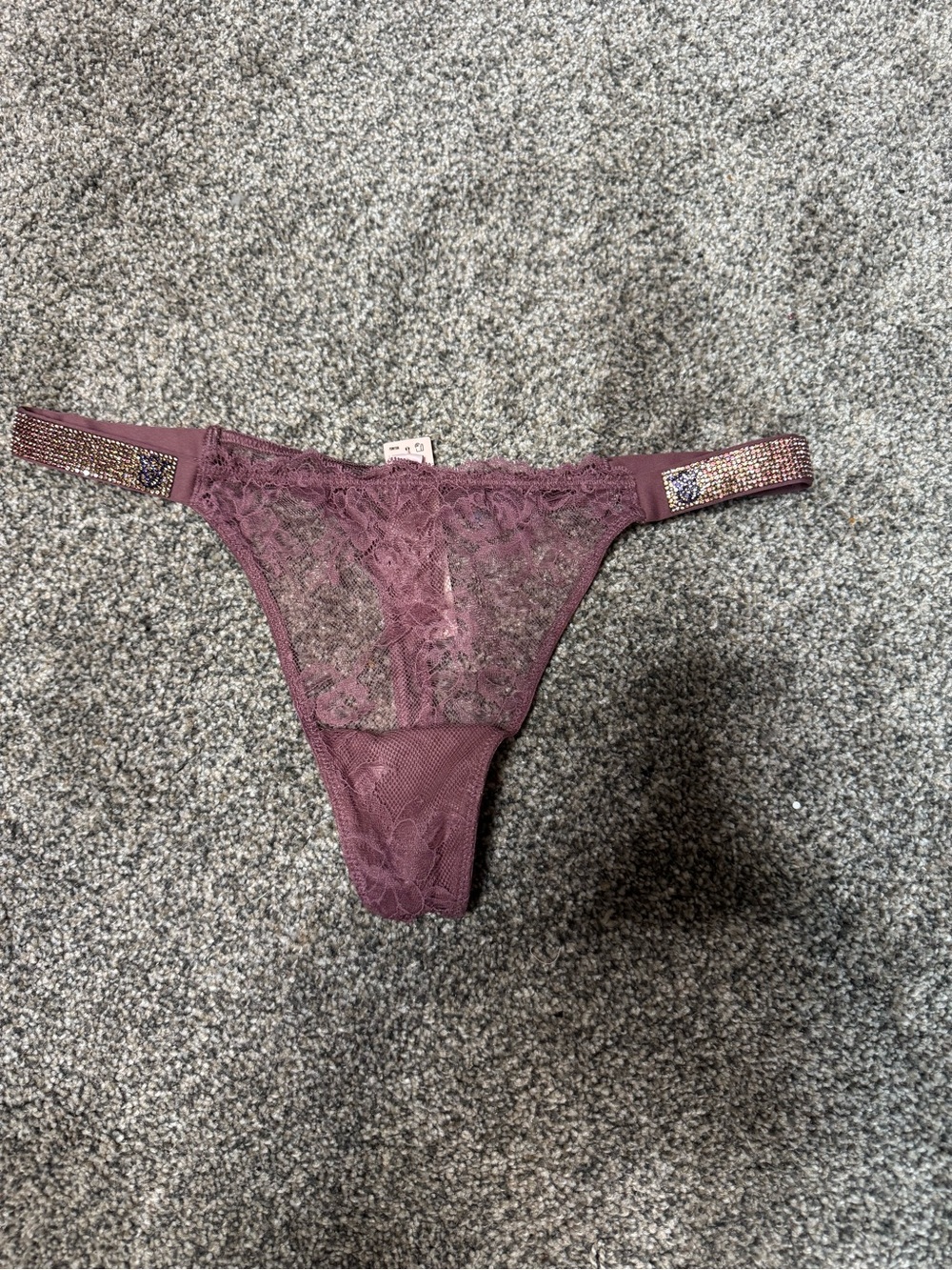 Victoria's Secret Lace Thong in Mauve with Sparkle Waistband